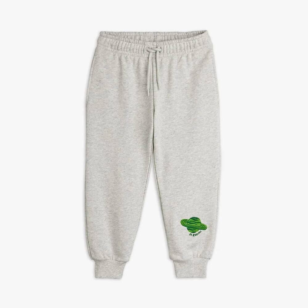 NEW MINI RODINI boys planet embroidered sweatpants in grey melange